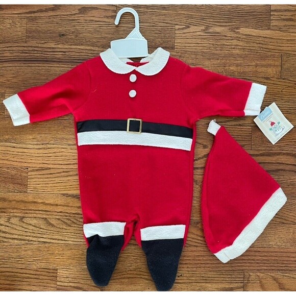 NWT Vintage Baby Red White Faux Fur Trim One Piece Santa Suit & Hat 0-3 Carter’s - Picture 2 of 6